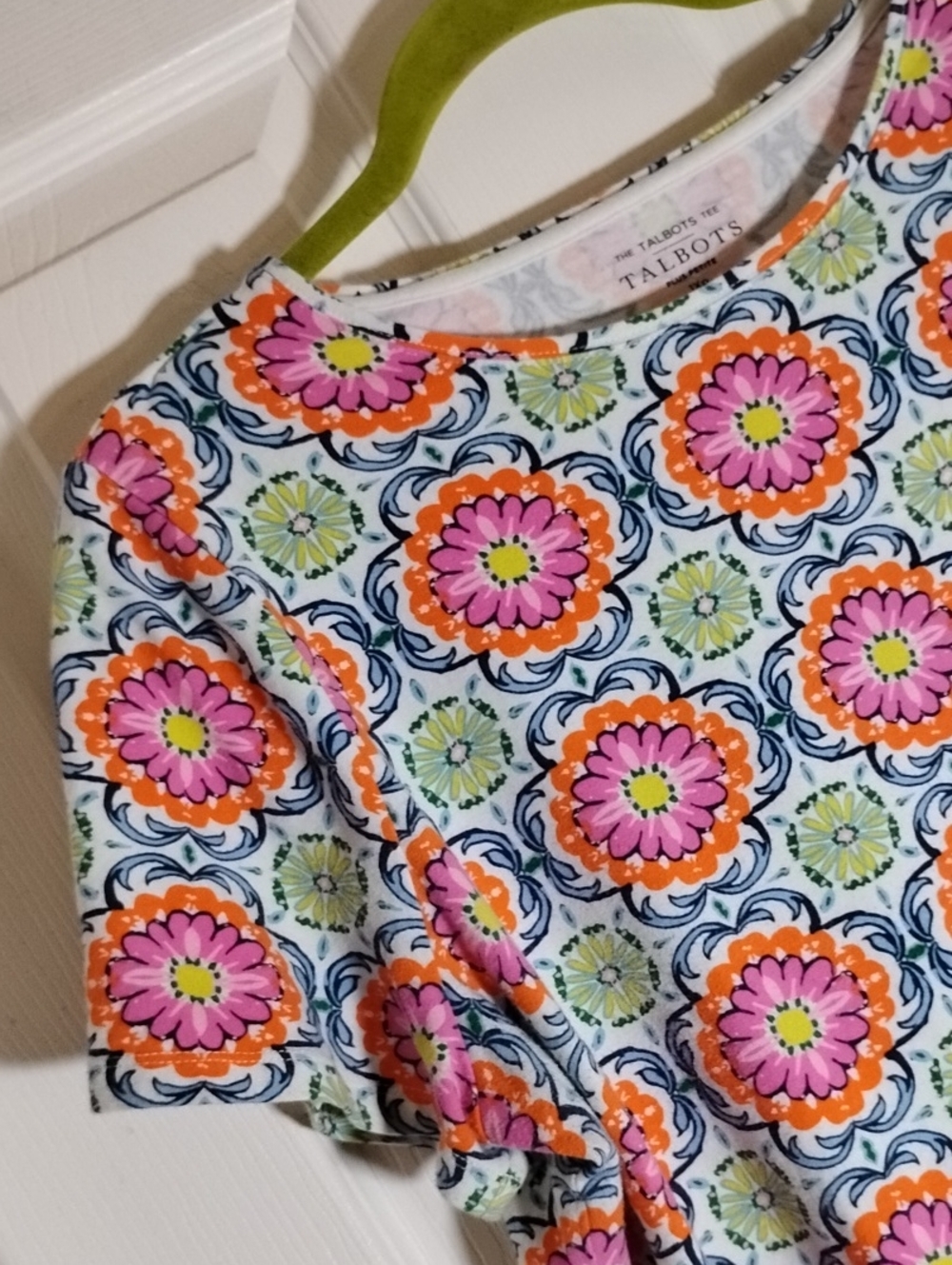 Talbots Bright Floral Medallion Tee in Pink, Coral Green Orange Blue Pink - Picture 2 of 7